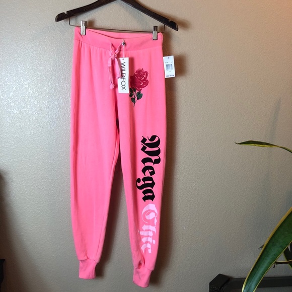 Wildfox || NEW Mega Chic Neon Pink Sweatpants - Picture 2 of 9